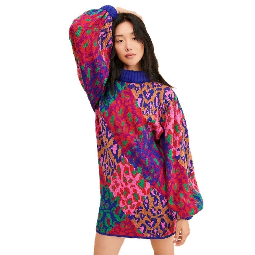 FARM Rio Mixed Leopard Pop Sweater Dress Multi NWT - Picture 2 of 12